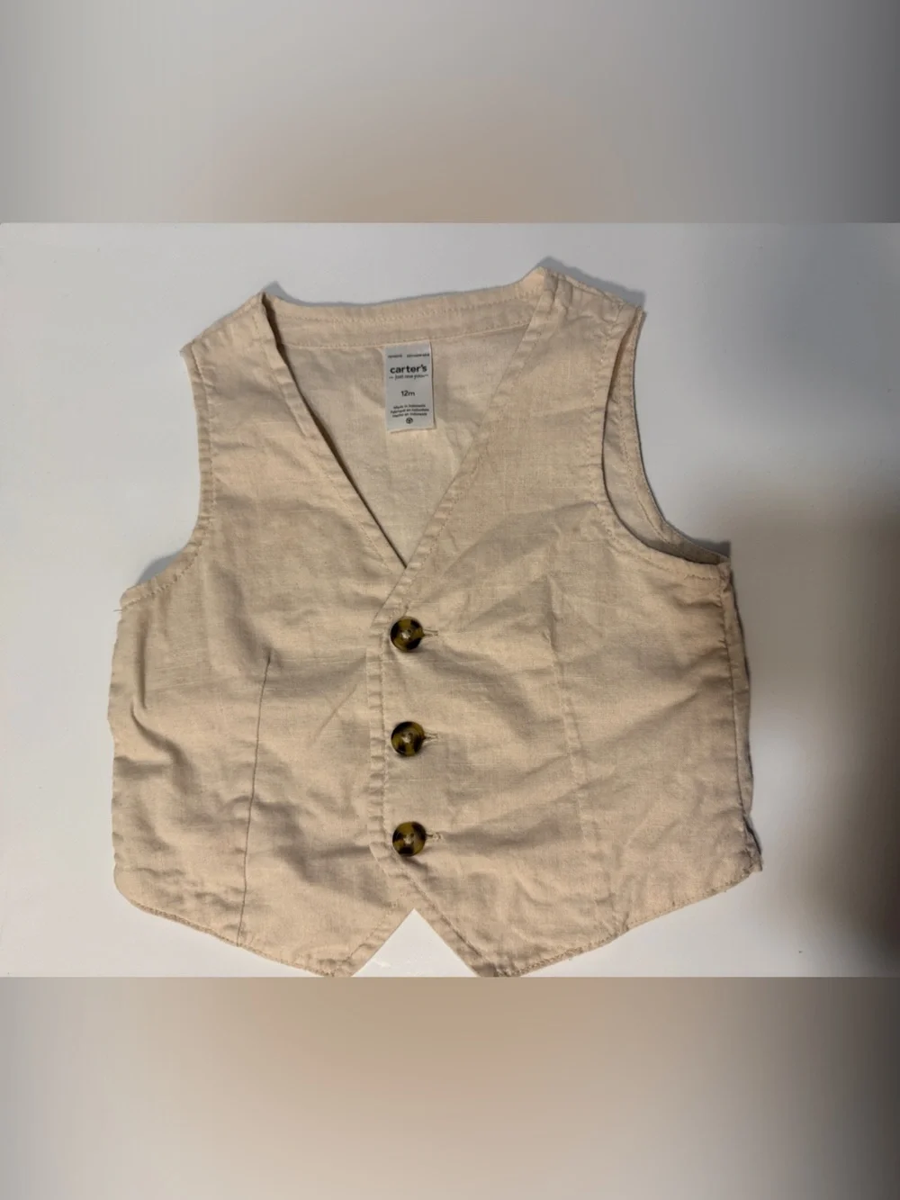 100% Cotton Beige Infant Vest with Button Detail